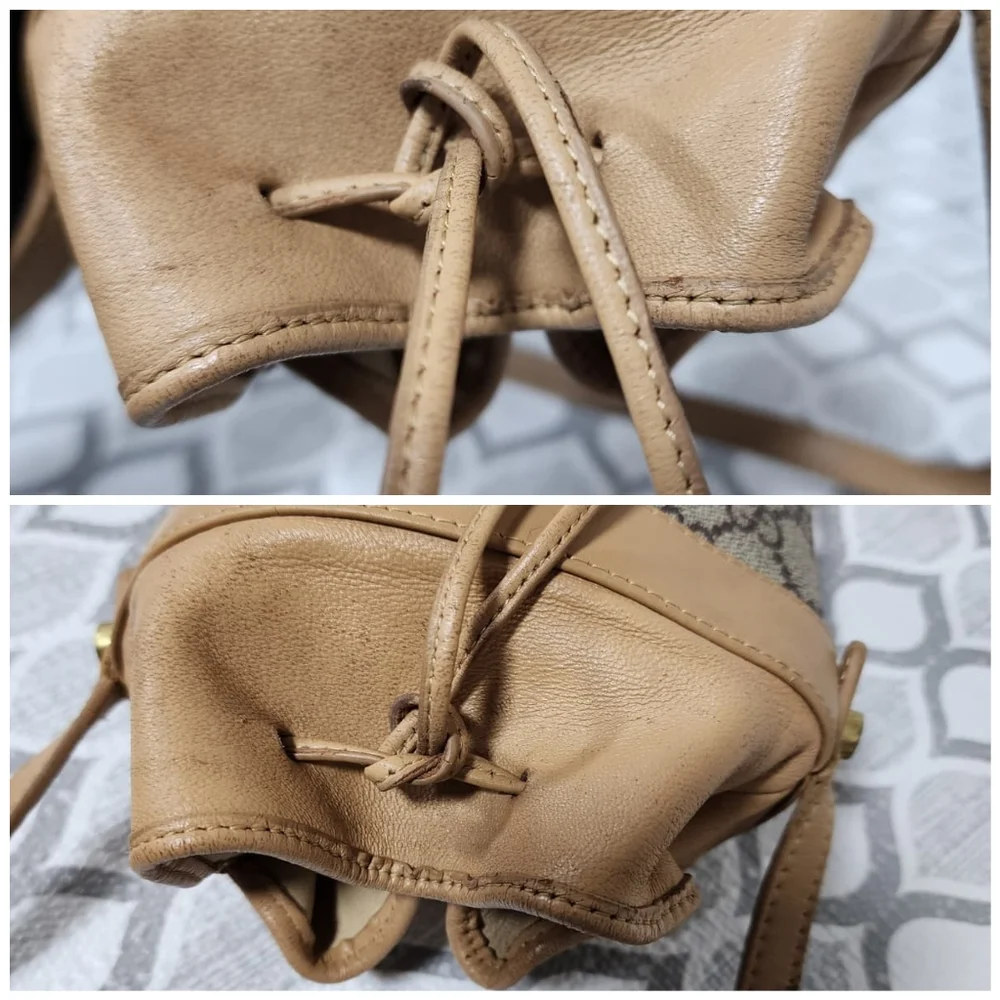 GUCCI Vintage Monogram Canvas Mini Drawstring Bucket Bag Brown/Beige